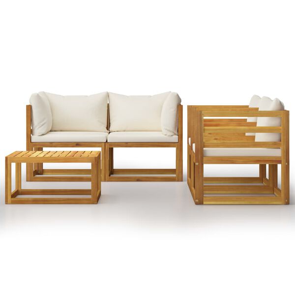 vidaXL 5-tlg. Garten-Lounge-Set mit Auflagen Creme Massivholz Akazie