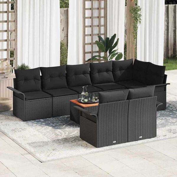 vidaXL Garten-Sofa-Set mit Kissen mit Speicher 9 pcs Schwarz