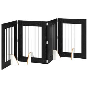 vidaXL Klappbares Hundetor mit St&auml;ndern 4 pcs Schwarze Eiche 241 cm