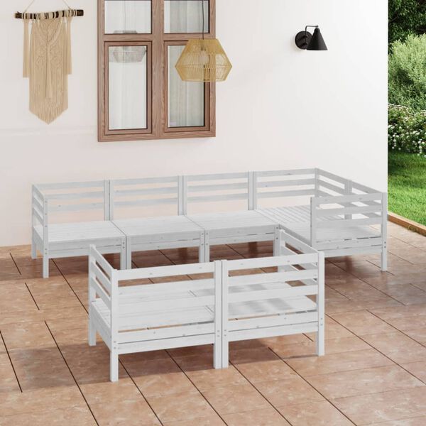 vidaXL 7-tlg. Garten-Lounge-Set Massivholz Kiefer Wei&szlig;