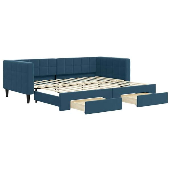 vidaXL Tagesbett Ausziehbar mit Schubladen Blau 90x200 cm Samt