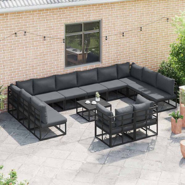 vidaXL Gartensofa-set mit Kissen 13 pcs Schwarz Aluminium