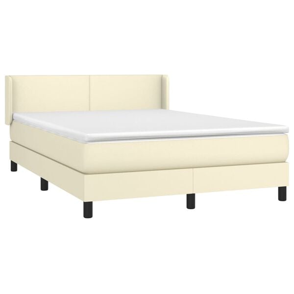 vidaXL Boxspringbett mit Matratze Creme 140x190 cm Kunstleder