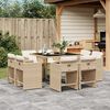 vidaXL 9-tlg. Garten-Essgruppe mit Kissen Beige Poly Rattan