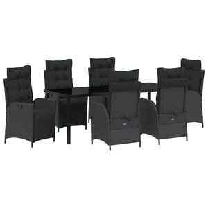 vidaXL Garten Essgruppe mit Kissen 7 pcs Schwarz Poly-Rattan