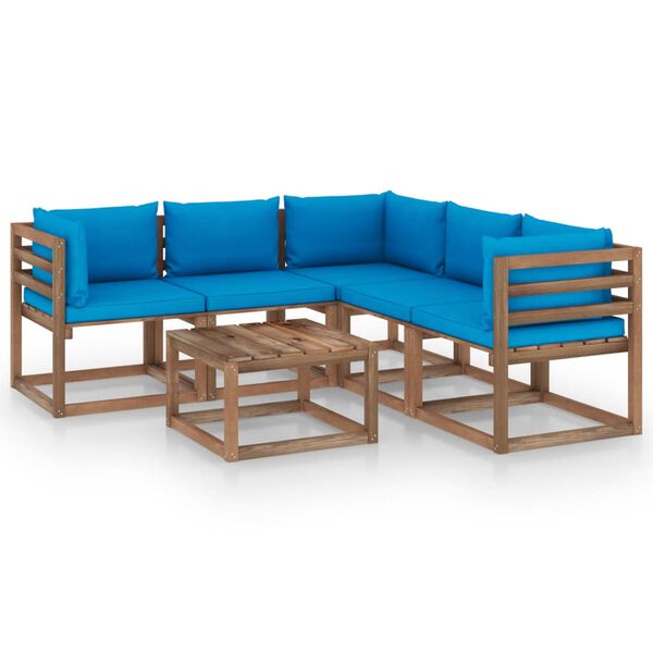 vidaXL 6-tlg. Garten-Lounge-Set mit Kissen in Blau Kiefernholz