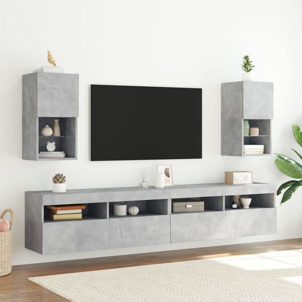 vidaXL TV-Schrank mit LED-Leuchten Betongrau 30,5x30x60 cm