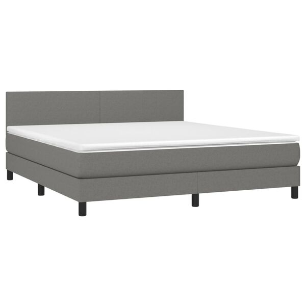 vidaXL Boxspringbett mit Matratze & LED Dunkelgrau 180x200 cm Stoff