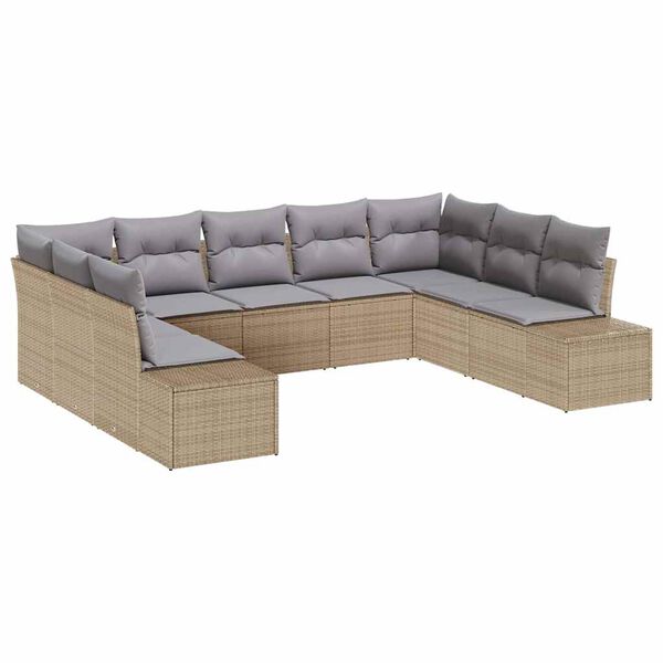 vidaXL Gartensofa-set mit Kissen 9 pcs Beige Poly-Rattan