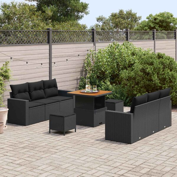 vidaXL Garten-Sofa-Set 9 pcs Schwarz Poly-Rattan