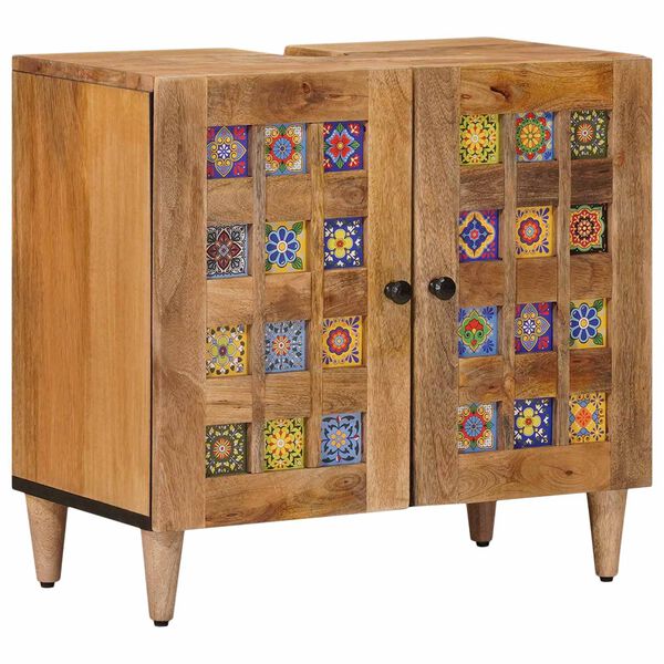 vidaXL Waschbeckenschrank Natur 62 x 33 x 58 cm Massivholz Mango