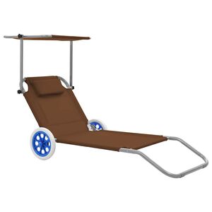 vidaXL Klappliege mit Sonnenschutz und R&auml;dern Stahl Taupe