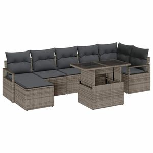 vidaXL Garten-Sofa-Set mit Speicher 8 pcs Grau Poly Rattan