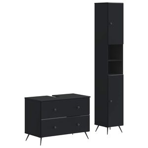 vidaXL 2-teiliges Badezimmer Schrank Set BREDA Schwarz Holzwerkstoff