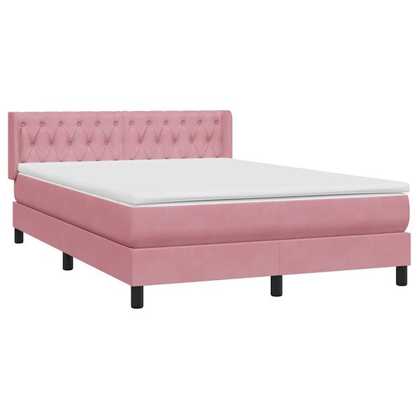 vidaXL Boxspringbett mit Matratze Rosa 140x210 cm Samt