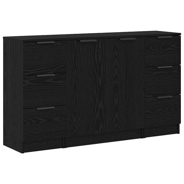 vidaXL Sideboard 3 pcs Schwarz Eichen-Optik Holzwerkstoff