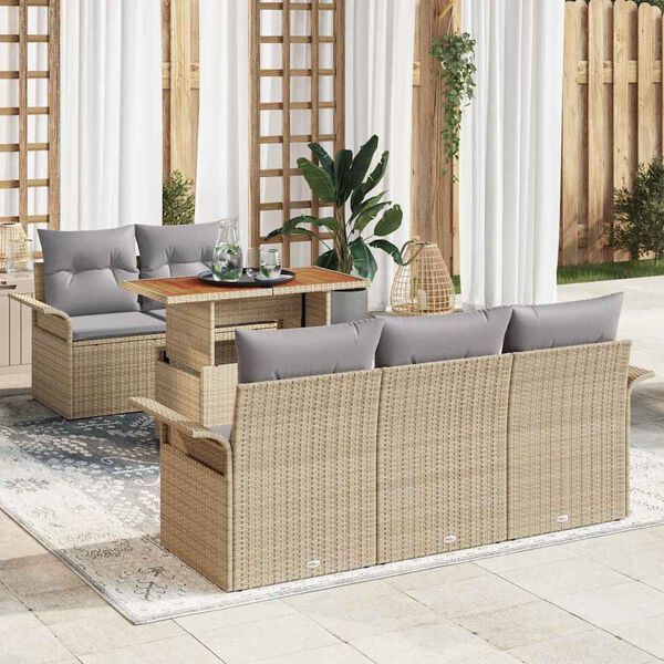vidaXL Gartensofa-set mit Kissen 6 pcs Beige und Hellgrau Poly-Rattan