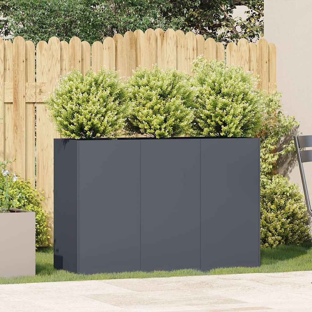 VidaXL Pflanzkübel Aus Stahl – 224x40x68 Cm, Grau Pulverbeschichtet, Mit Entwässerungsloch