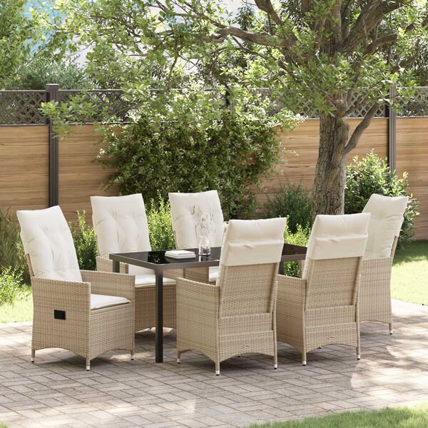 vidaXL Garten Essgruppe mit Kissen 7 pcs Beige Poly-Rattan