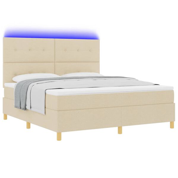 vidaXL LED Boxspringbett mit Matratze Creme 180 x 200 cm Stoff