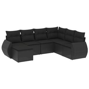 vidaXL 7-tlg. Garten-Sofagarnitur mit Kissen Schwarz Poly Rattan