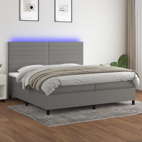 vidaXL Boxspringbett mit Matratze & LED Dunkelgrau 200x200 cm Stoff