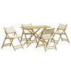 vidaXL 5-tlg. Bistro-Set Klappbar mit Cremewei&szlig;en Kissen Bambus