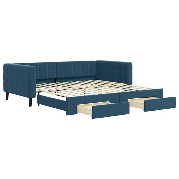 vidaXL Tagesbett Ausziehbar mit Schubladen Blau 100x200 cm Samt
