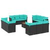 vidaXL 13-tlg. Garten-Sofagarnitur mit Kissen Schwarz Poly Rattan