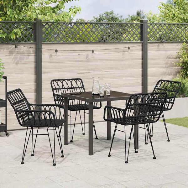 vidaXL Garten Essgruppe 5 pcs Schwarz Pulverbeschichteter Stahl
