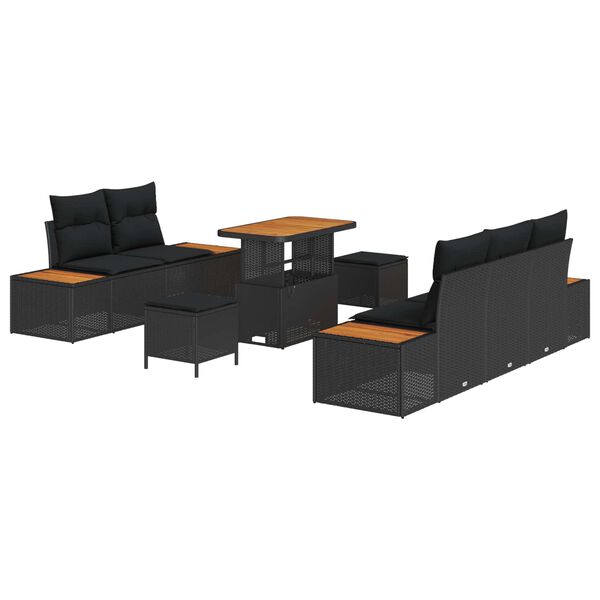 vidaXL Garten-Sofa-Set mit Kissen mit Speicher 8 pcs Schwarz