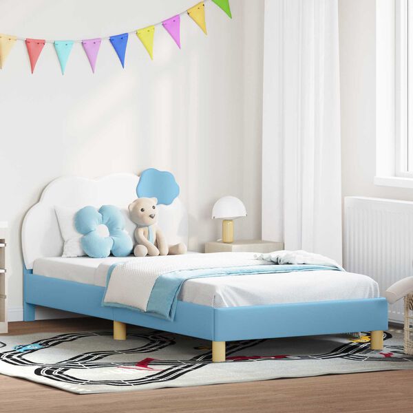 vidaXL Kinderbettgestell mit Kopfteil mit Kopfteil Blau 90 x 190 cm PU