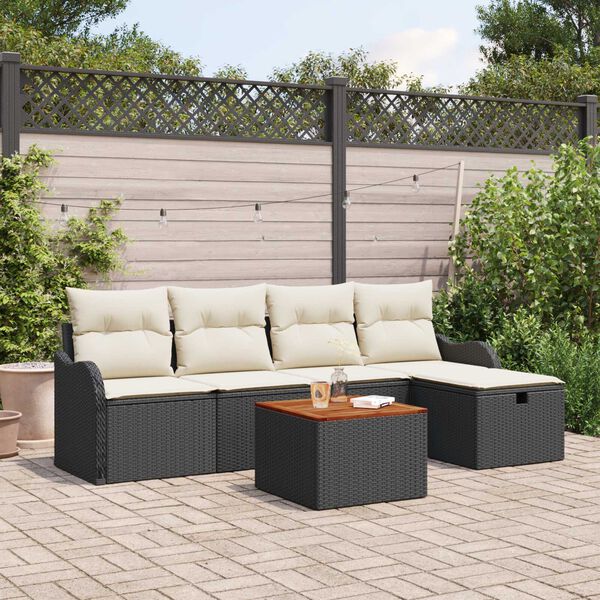 vidaXL Gartensofa-set mit Kissen 6 pcs Schwarz Poly Rattan