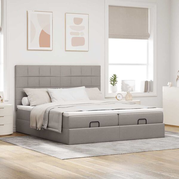 vidaXL Ottoman-Bett mit Matratzen & LEDs Taupe 200x200 cm Stoff