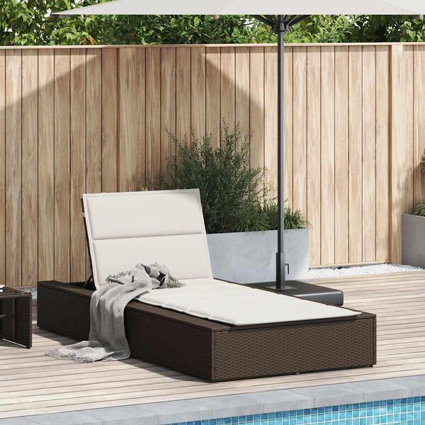 vidaXL Sonnenliege mit schwebender Auflage Braun Poly Rattan