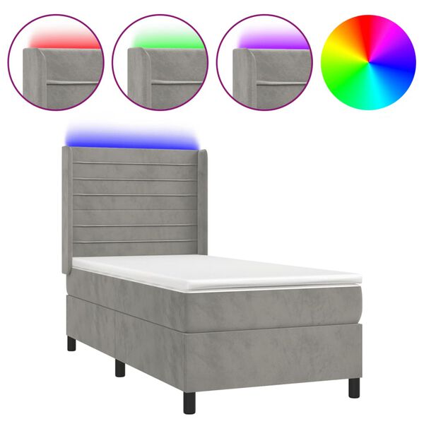 vidaXL Boxspringbett mit Matratze & LED Hellgrau 80x200 cm Samt
