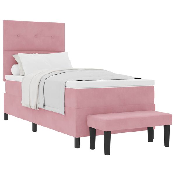 vidaXL Boxspringbett mit Matratze mit Kopfteil Rosa 90 x 200 cm Samt