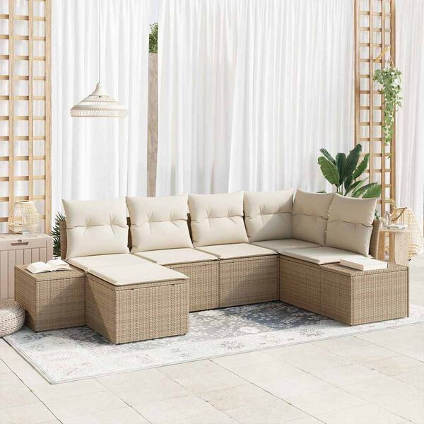 vidaXL Gartensofa-set mit Kissen 6 pcs Beige und Creme Poly-Rattan