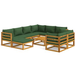 vidaXL 10-tlg. Garten-Lounge-Set mit Gr&uuml;nen Kissen Massivholz