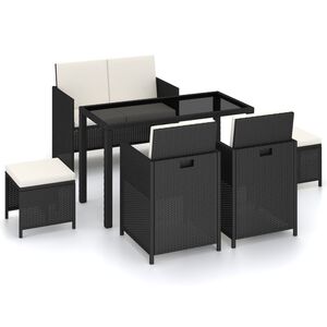 vidaXL 6-tlg. Garten-Essgruppe mit Auflagen Poly Rattan Schwarz