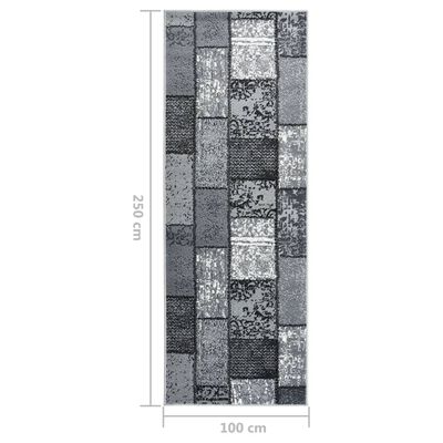 vidaXL Teppichläufer BCF Grau mit Blockmuster 100x250 cm