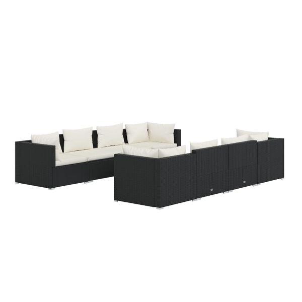 vidaXL 9-tlg. Garten-Lounge-Set mit Kissen Poly Rattan Schwarz