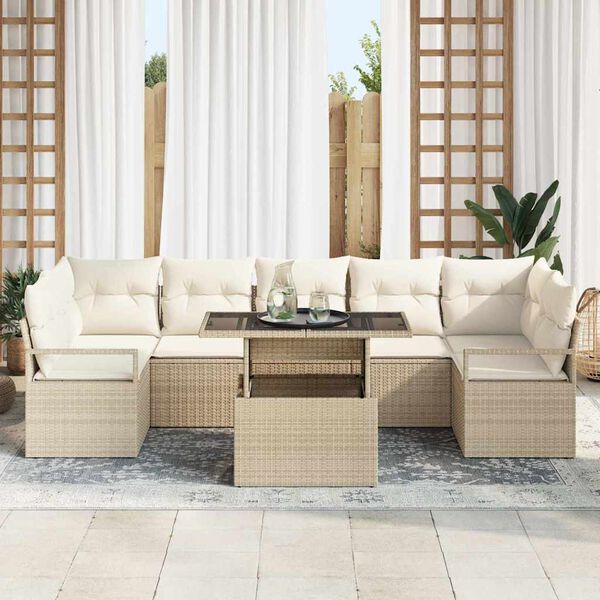vidaXL Garten-Sofa-Set mit Speicher 8 pcs Beige Poly Rattan