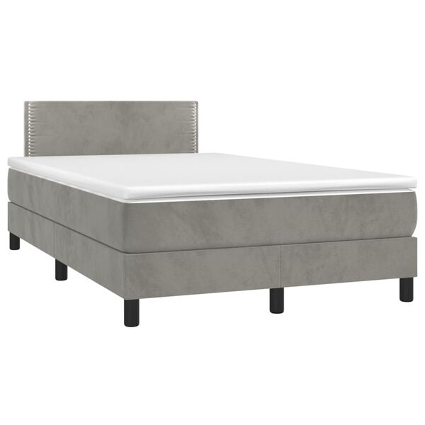 vidaXL Boxspringbett mit Matratze & LED Hellgrau 120x200 cm Samt