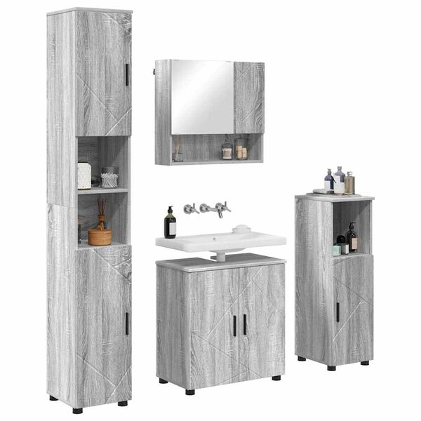 vidaXL Badezimmerm&ouml;bel-Set 4 pcs Graues Sonoma Holzwerkstoff & Metall