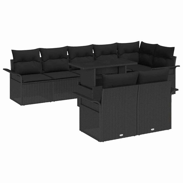 vidaXL Garten-Sofa-Set mit Kissen 9 pcs Schwarz Poly Rattan