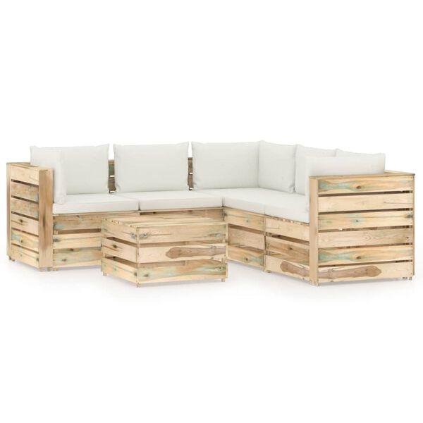 vidaXL 6-tlg. Garten-Lounge-Set mit Kissen Gr&uuml;n Impr&auml;gniertes Holz