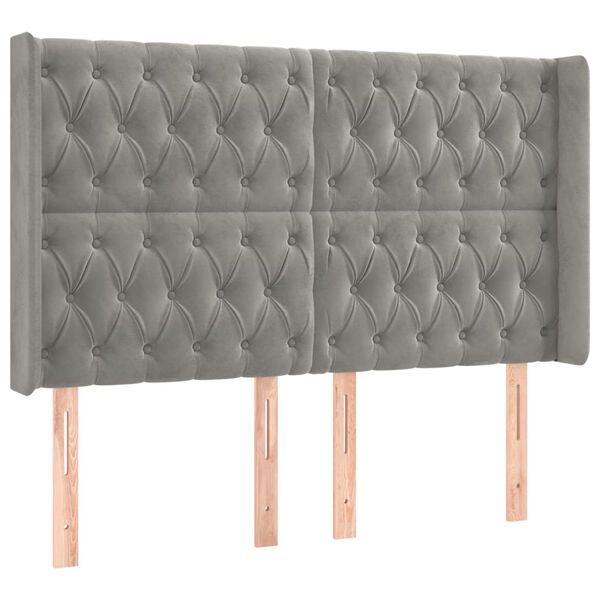 vidaXL Kopfteil mit Ohren Hellgrau 147x16x118/128 cm Samt