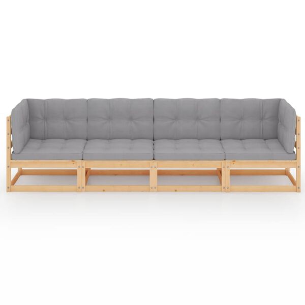 vidaXL 4-Sitzer-Gartensofa mit Kissen Kiefer Massivholz