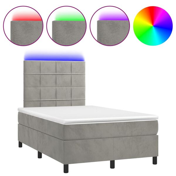 vidaXL Boxspringbett mit Matratze & LED Hellgrau 120x190 cm Samt
